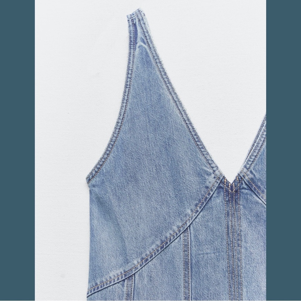 Zara Light Blue Denim Midi Dress - Picture 3 of 9